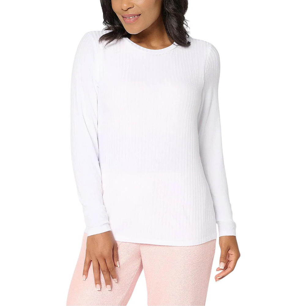 Modern Soul Women's Radiant Rib Long Slv Top w/ Support System White - Regular